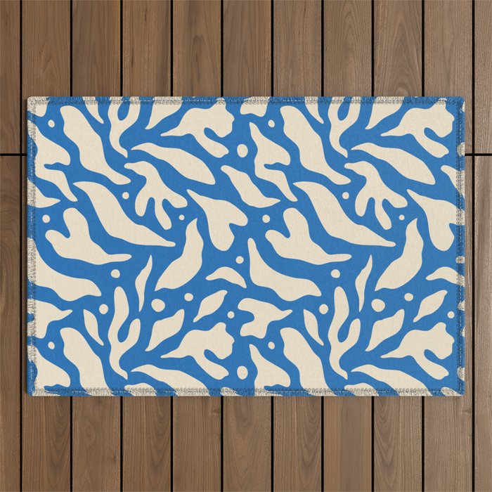 Abstract blue flower petal nature art pattern Outdoor Rug Gallery Image 1