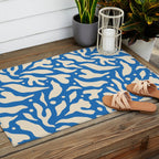 Abstract blue flower petal nature art pattern Outdoor Rug Gallery Image 2