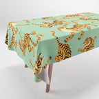 Mint Green Roaring Tiger Pattern Tablecloth Gallery Image 1