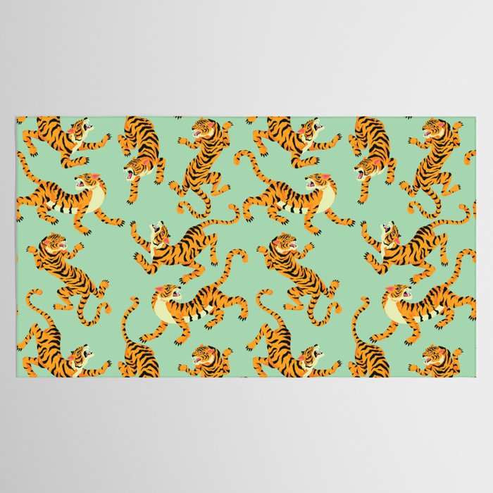 Mint Green Roaring Tiger Pattern Tablecloth Gallery Image 2