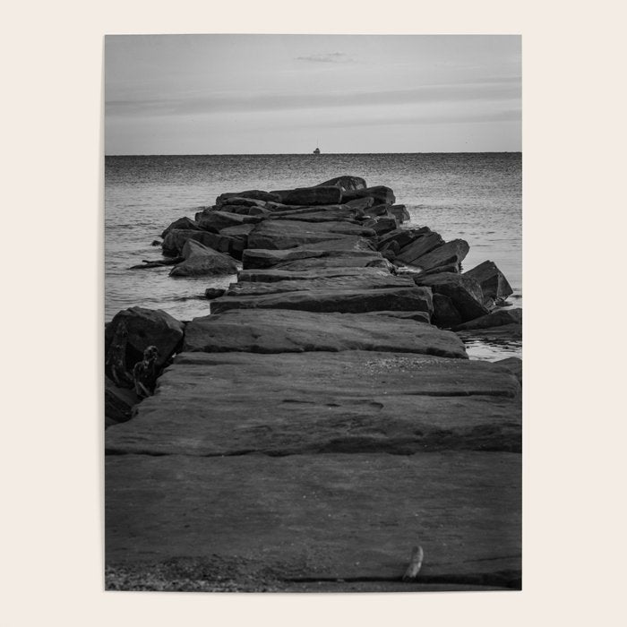 Rocky Pier Lake Erie Cleveland Ohio Black White Coastal Photography Print Poster Gallery Image 4