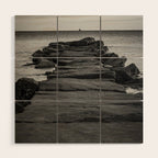 Rocky Pier Lake Erie Cleveland Ohio Black White Coastal Photography Print Wood Wall Art Gallery Image 1