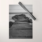 Rocky Pier Lake Erie Cleveland Ohio Black White Coastal Photography Print Wrapping Paper Gallery Image 1