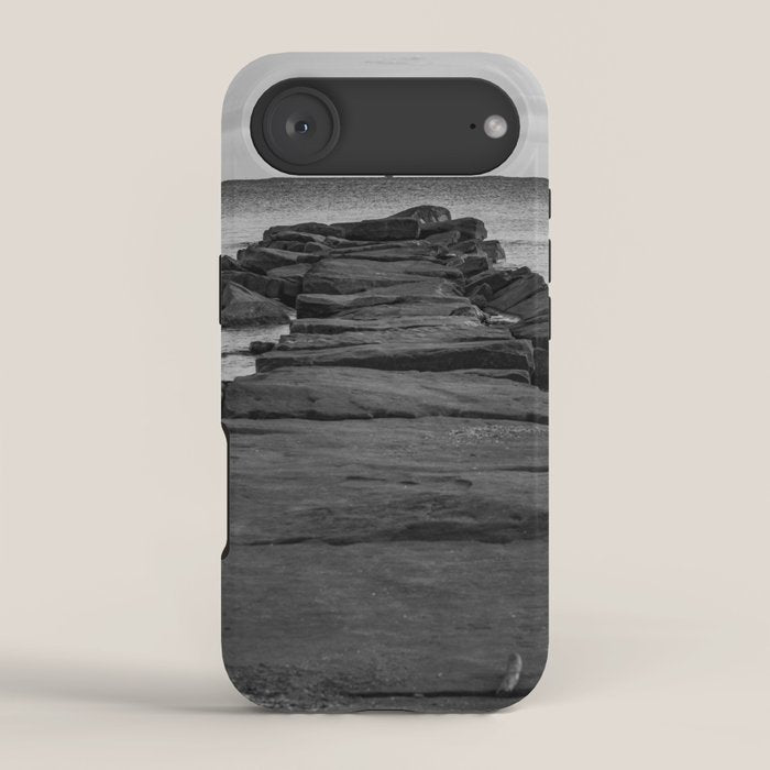 Rocky Pier Lake Erie Cleveland Ohio Black White Coastal Photography Print iPhone Case Gallery Image 2