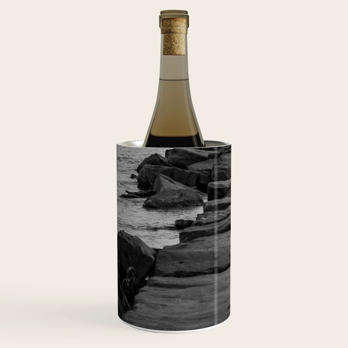 Rocky Pier Lake Erie Cleveland Ohio Black White Coastal Photography Print Wine Chiller Gallery Image 2