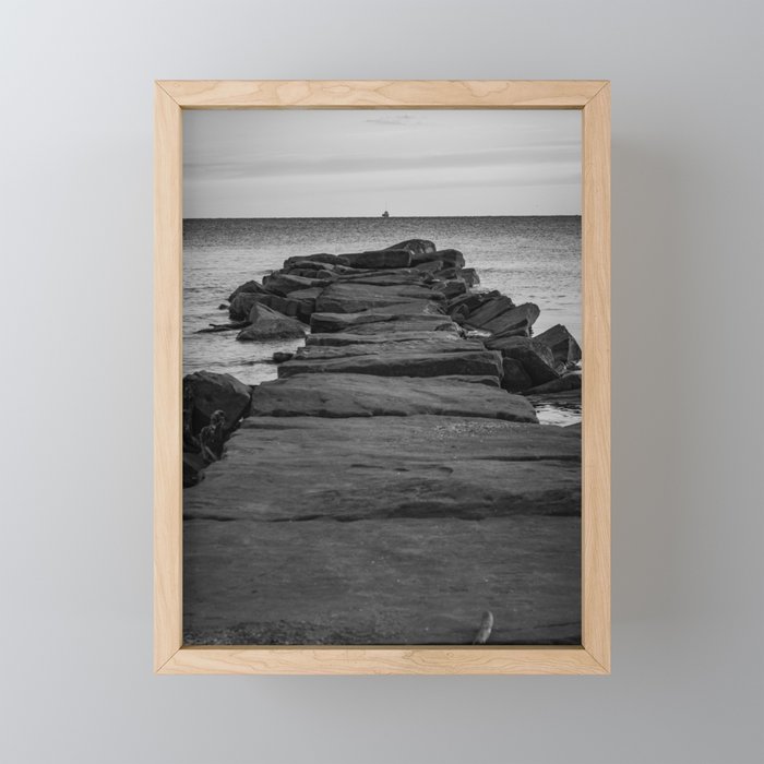 Rocky Pier Lake Erie Cleveland Ohio Black White Coastal Photography Print Mini Art Print Gallery Image 1