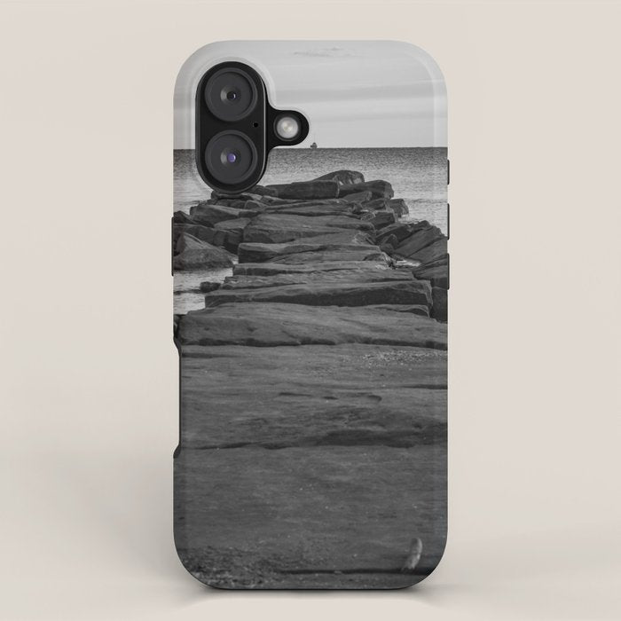 Rocky Pier Lake Erie Cleveland Ohio Black White Coastal Photography Print iPhone Case Gallery Image 1