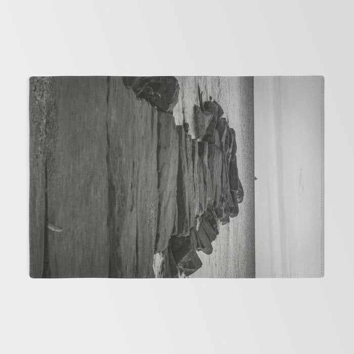 Rocky Pier Lake Erie Cleveland Ohio Black White Coastal Photography Print Rug Gallery Image 2