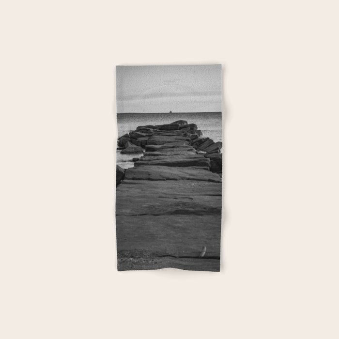 Rocky Pier Lake Erie Cleveland Ohio Black White Coastal Photography Print Bath Towel Gallery Image 1