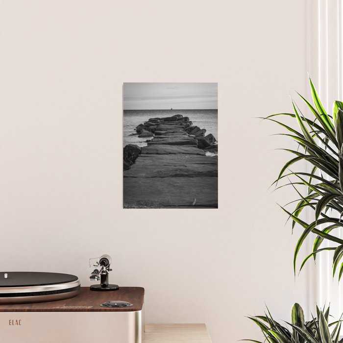 Rocky Pier Lake Erie Cleveland Ohio Black White Coastal Photography Print Poster Gallery Image 2