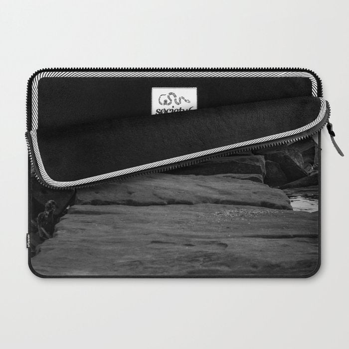 Rocky Pier Lake Erie Cleveland Ohio Black White Coastal Photography Print Laptop Sleeve Gallery Image 2