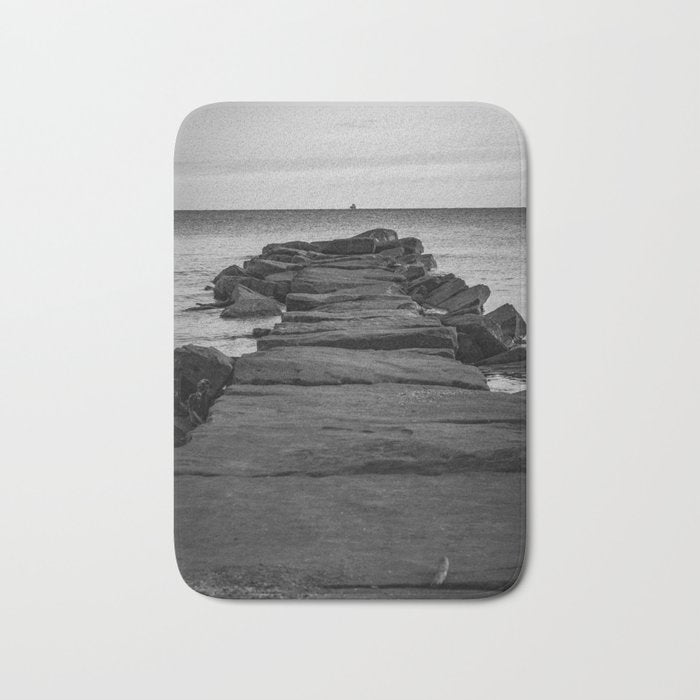Rocky Pier Lake Erie Cleveland Ohio Black White Coastal Photography Print Bath Mat Gallery Image 1