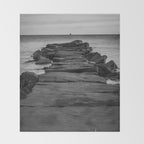 Rocky Pier Lake Erie Cleveland Ohio Black White Coastal Photography Print Throw Blanket Gallery Image 2