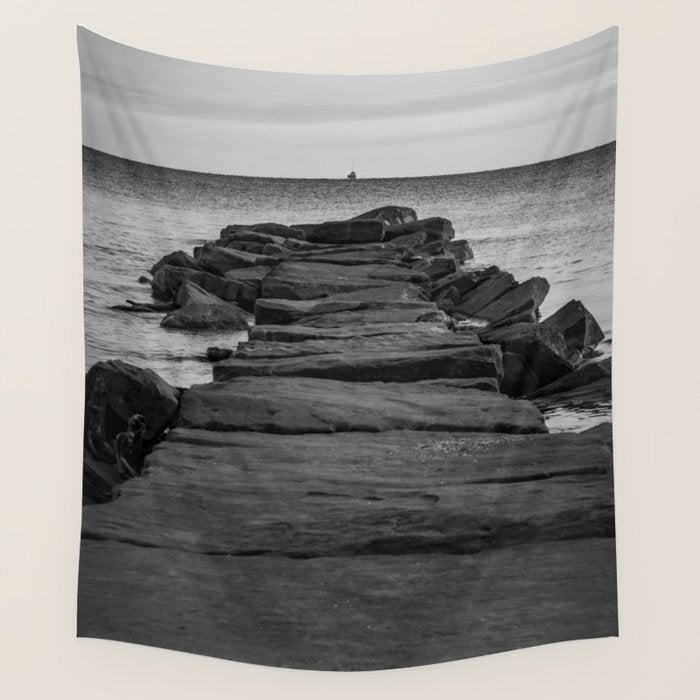 Rocky Pier Lake Erie Cleveland Ohio Black White Coastal Photography Print Wall Tapestry Gallery Image 4