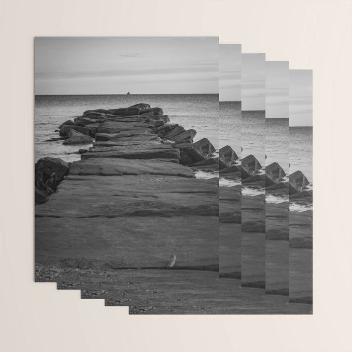 Rocky Pier Lake Erie Cleveland Ohio Black White Coastal Photography Print Wrapping Paper Gallery Image 3