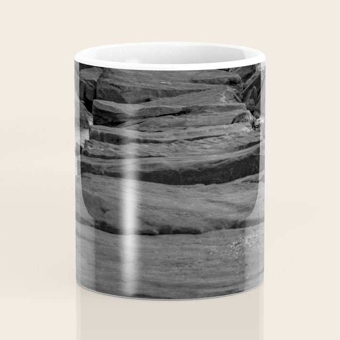 Rocky Pier Lake Erie Cleveland Ohio Black White Coastal Photography Print Coffee Mug Gallery Image 4