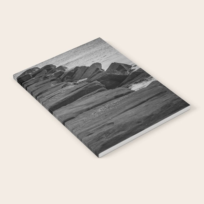 Rocky Pier Lake Erie Cleveland Ohio Black White Coastal Photography Print Notebook Gallery Image 2