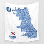 Chicago Neighborhood Map in Blue Wall Tapestry Gallery Image 4
