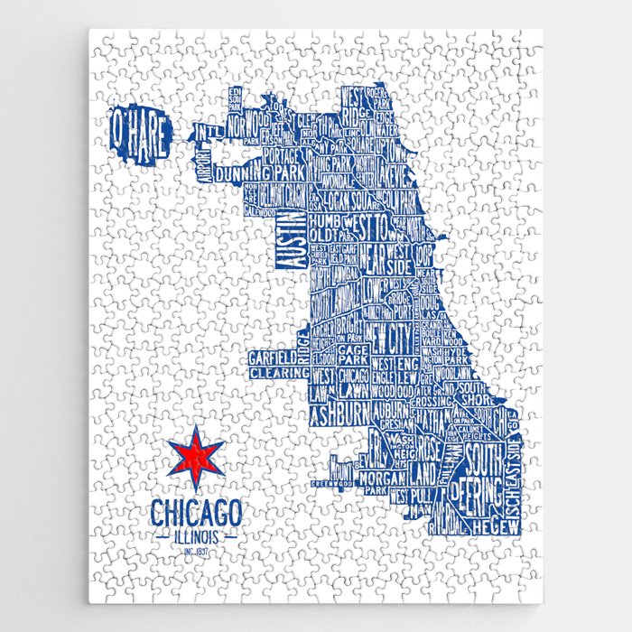 Chicago Neighborhood Map in Blue Jigsaw Puzzle Gallery Image 1