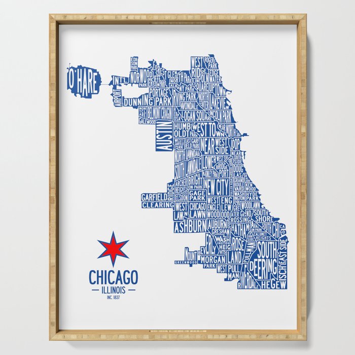 Chicago Neighborhood Map in Blue Serving Tray Gallery Image 1
