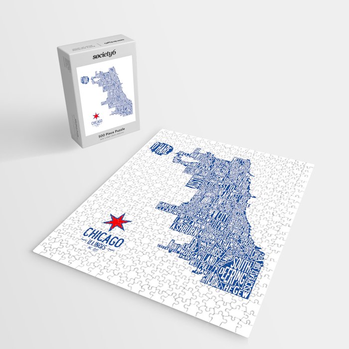 Chicago Neighborhood Map in Blue Jigsaw Puzzle Gallery Image 2