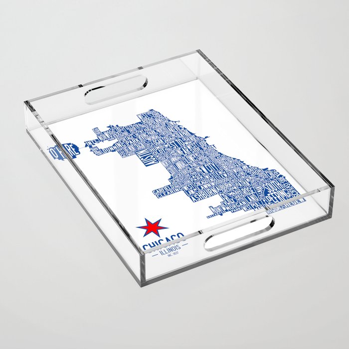 Chicago Neighborhood Map in Blue Acrylic Tray Gallery Image 1