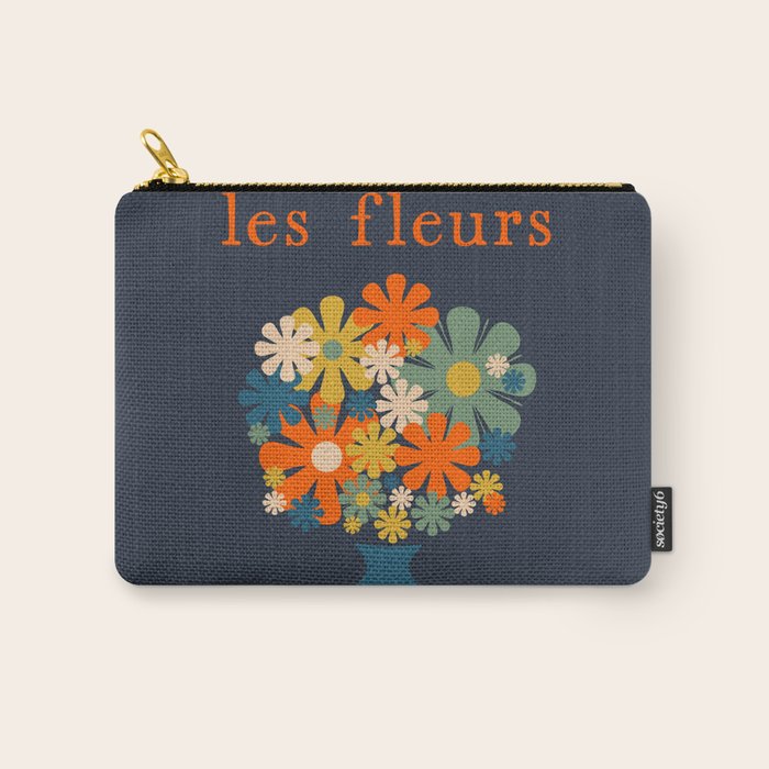 Les Fleurs Retro Flowers in Vase Blue Orange Carry All Pouch Gallery Image 1