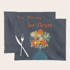 Les Fleurs Retro Flowers in Vase Blue Orange Placemat Gallery Image 1