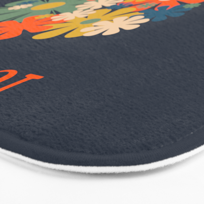 Les Fleurs Retro Flowers in Vase Blue Orange Bath Mat Gallery Image 3