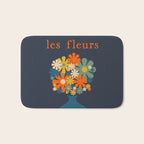 Les Fleurs Retro Flowers in Vase Blue Orange Bath Mat Gallery Image 1