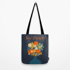 Les Fleurs Retro Flowers in Vase Blue Orange Tote Bag Gallery Image 2