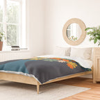 Les Fleurs Retro Flowers in Vase Blue Orange Duvet Cover Gallery Image 2