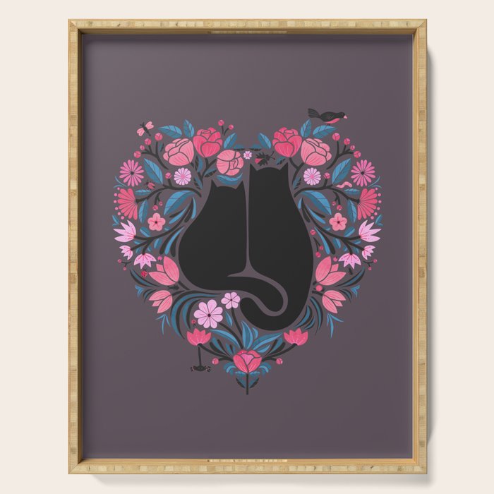 I Heart Cats and Flowers Serving Tray Gallery Image 1