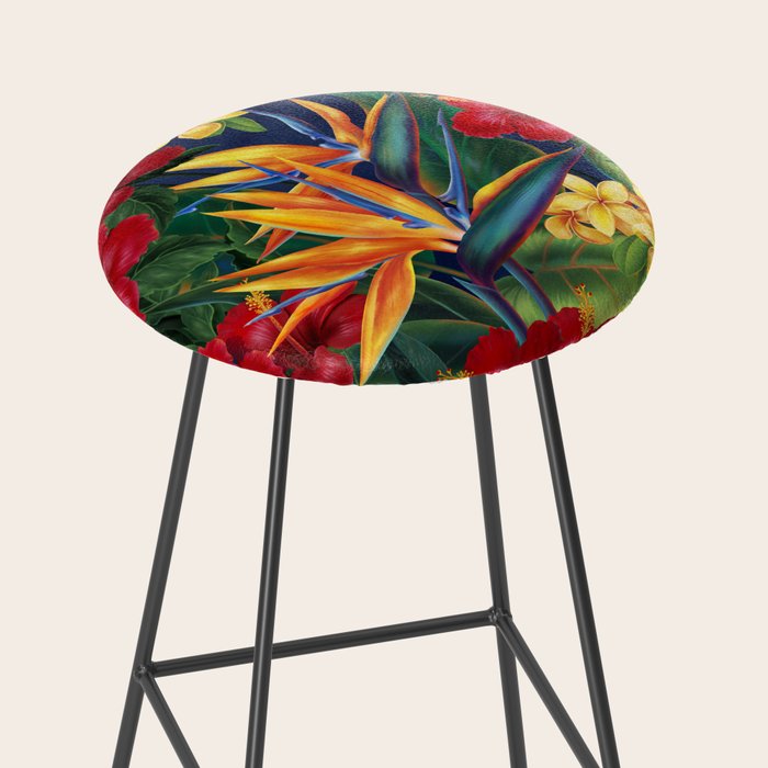 Tropical Paradise Hawaiian Floral Illustration Stool Gallery Image 2