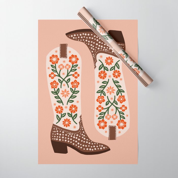 Cowgirl Boots - Orange and Green Wrapping Paper Gallery Image 1
