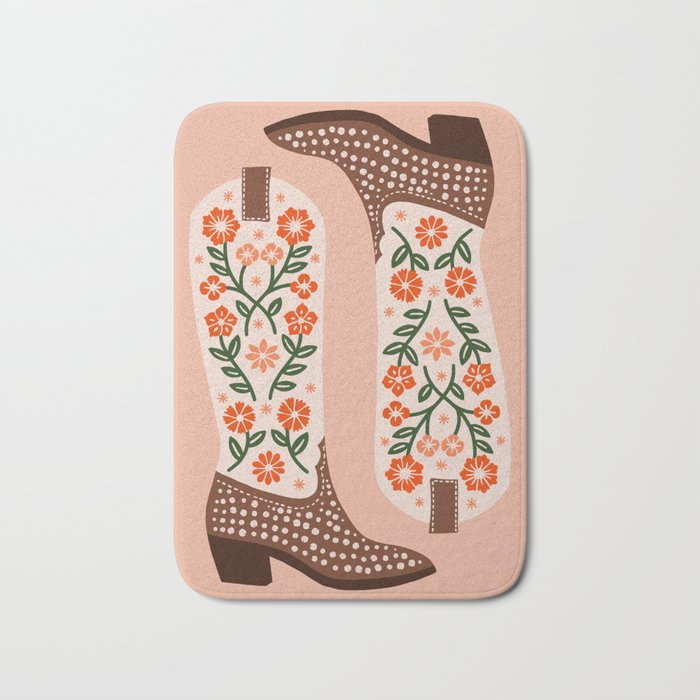 Cowgirl Boots - Orange and Green Bath Mat Gallery Image 1
