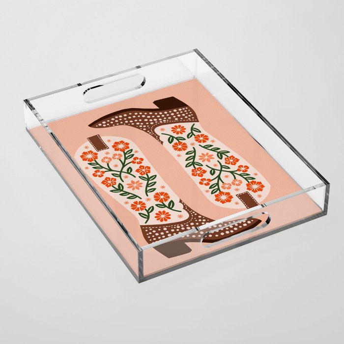 Cowgirl Boots - Orange and Green Acrylic Tray Gallery Image 1
