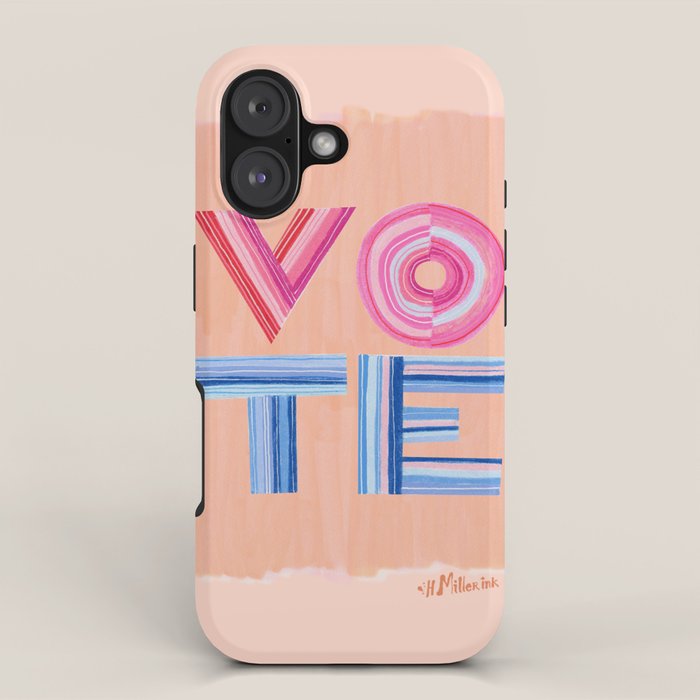 Vote Hand Lettering on Peach Watercolor Background iPhone Case Gallery Image 1