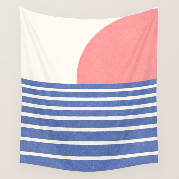 Beach Horizon Lines pink blue Wall Tapestry Gallery Image 4
