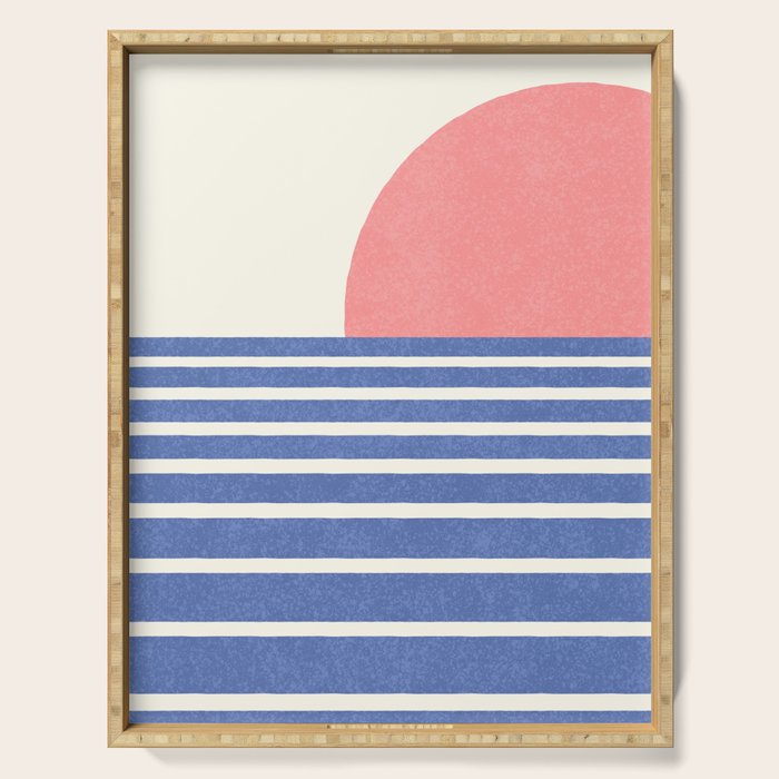 Beach Horizon Lines pink blue Serving Tray Gallery Image 1
