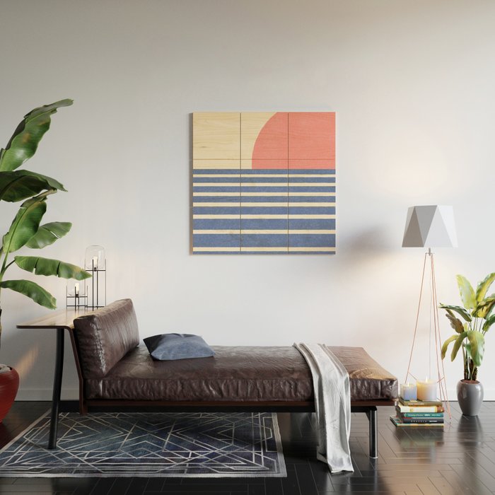 Beach Horizon Lines pink blue Wood Wall Art Gallery Image 2