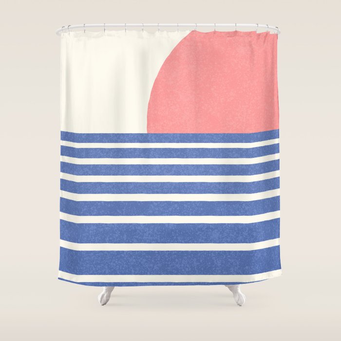 Beach Horizon Lines pink blue Shower Curtain Gallery Image 1