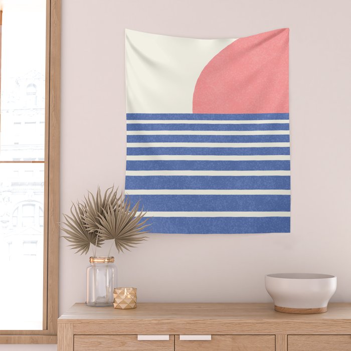 Beach Horizon Lines pink blue Wall Tapestry Gallery Image 2