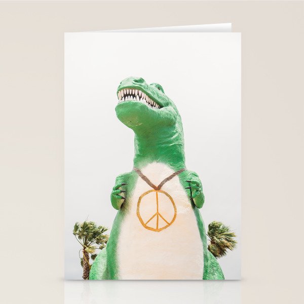 Green T-Rex Cabazon Dinosaur with Peace Sign - Palm Springs Stationery Card Gallery Image 2
