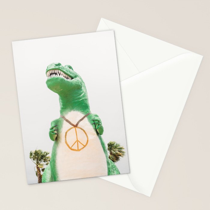 Green T-Rex Cabazon Dinosaur with Peace Sign - Palm Springs Stationery Card Gallery Image 2