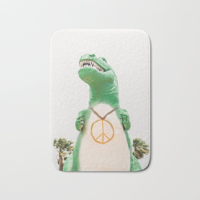 Green T-Rex Cabazon Dinosaur with Peace Sign - Palm Springs Bath Mat Gallery Image 1