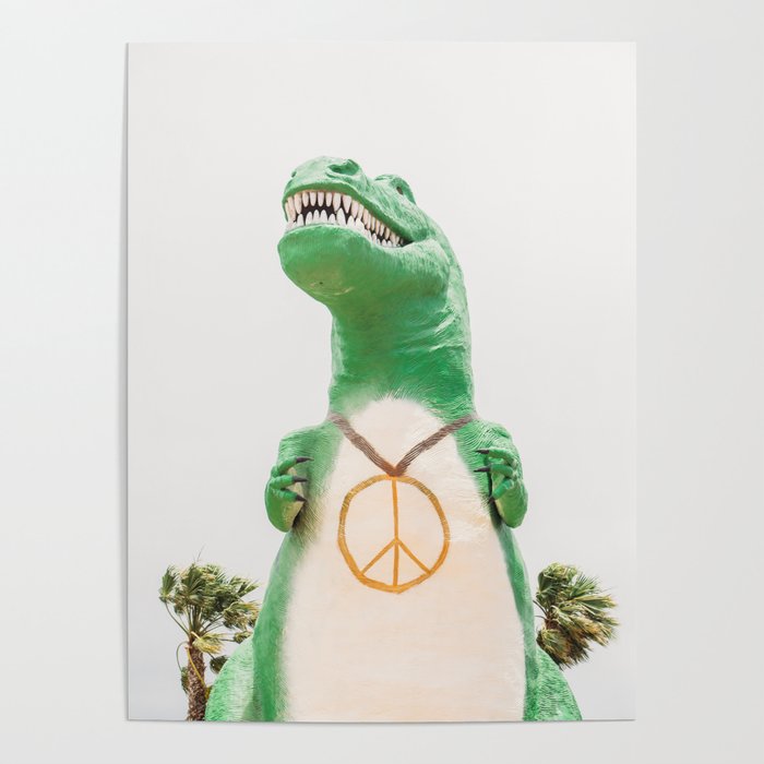 Green T-Rex Cabazon Dinosaur with Peace Sign - Palm Springs Poster Gallery Image 1