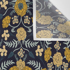 Navy Blue, Turquoise, Cream & Mustard Yellow Dark Floral Pattern Wall Tapestry Gallery Image 3