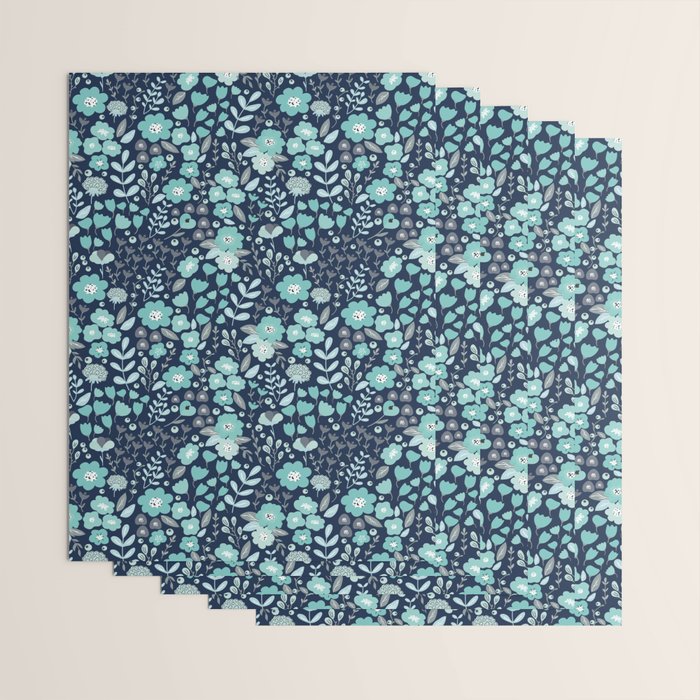 Ditsy Florals, Navy and Teal Wrapping Paper Gallery Image 3