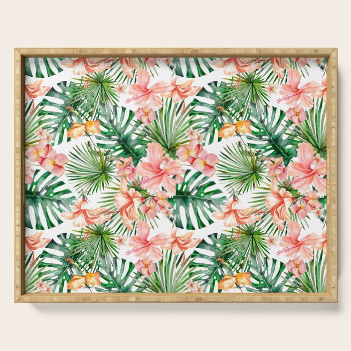 Tropical Jungle Hibiscus Flowers - Floral Serving Tray Gallery Image 1